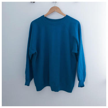 Vintage 80s Teal Basic Pullover Sweatshirt Large 