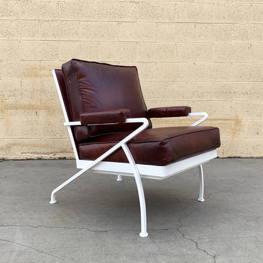 Custom Made Steel and Leather Atomic Armchair in Burgundy and White