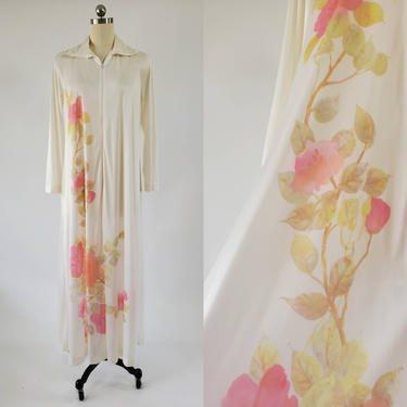 1970's Kayser Robe with Beautiful Floral Print 70s Sleepwear 70's Loungewear Women's Vintage Size Medium 