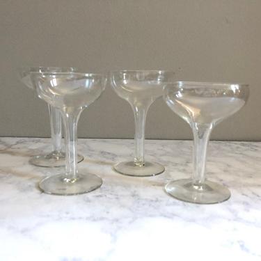 Mismatched Champagne Glasses, Hollow Stem Coupes - set of 4 cocktail party glasses, toasting glasses 