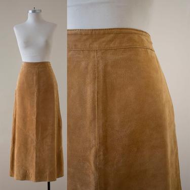 Vintage Suede Skirt / Brown Suede Skirt / Tan Suede Skirt / Vintage Leather Skirt / Leather Midi Skirt / Leather Maxi Skirt / Modernist 