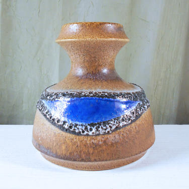 Steuler Keramik Fat Lava Vase with Cobalt Blue Glazed Stripe 