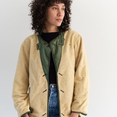 Vintage Reversible Green Cream Liner Jacket | Pile Nylon Coat | S | 