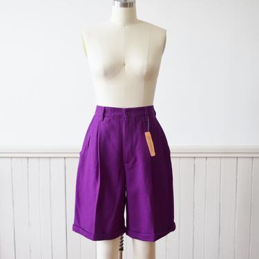 1990s Royal Purple Wool Shorts by United Colors of Benetton | High Rise | S 