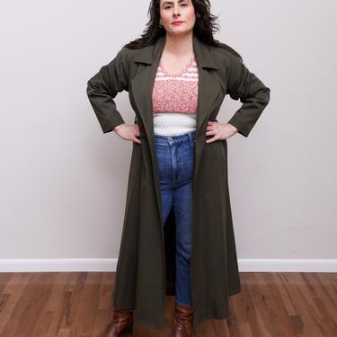 Size M-L, 1990s Military Green Express Brand Wool-Blend Trench Coat 