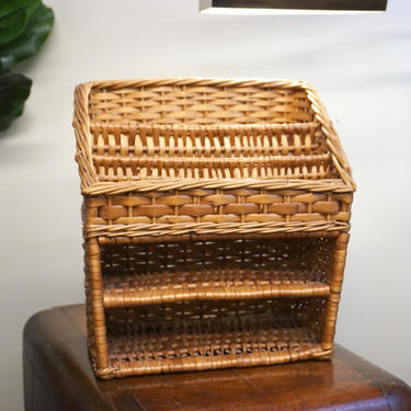 Vintage Wicker Mail Organizer | Office Mail Organizer | Woven Home Decor | Woven Organizer | Letters | Bills | Mail | Office Caddy | 