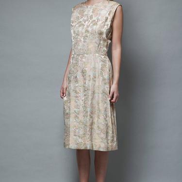 unworn deadstock vintage 1940's party dress brocade Chinoiserie gold floral metallic sleeveless M L MEDIUM LARGE 