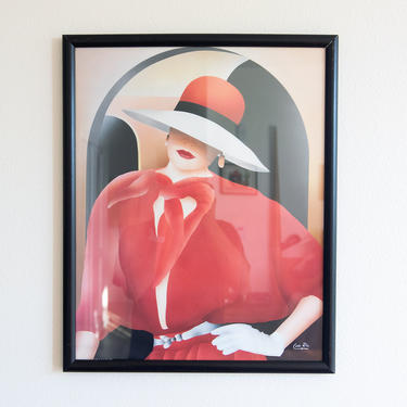 Vintage art print ~ mid century art print ~ Carlos Rios ~ vintage Lithopgrah ~ 1984 &amp;quot;Lady in Red&amp;quot; ~ vintage Pop Art print ~ Carlos Rios art 