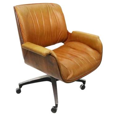 George Mulhauser for Plycraft Cognac Leather Desk Chair