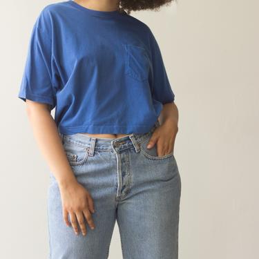 1980s Blue Cotton Cropped Pocket Tee 