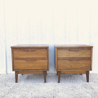 Pair Mid Century Nightstands with Burl Accents