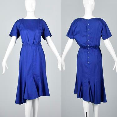 XS Thierry Mugler Simple Cotton Dress Royal Blue Short Sleeve Casual Dress Designer Summer Day Dress Vintage Sexy 
