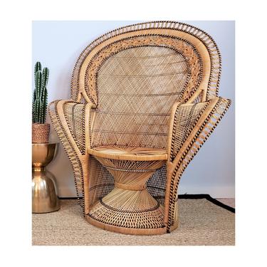 Vintage Wicker King Cobra Peacock Chair (Shipping Extra) | Boho Rattan Emmanuelle Fan-Back Throne | Mcm Bohemian Buri | Wedding Head Table 