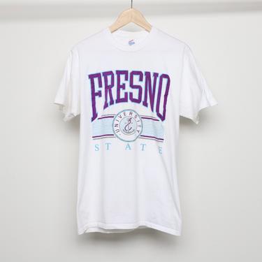 vintage 1991 FRESNO STATE university white & blue COLLEGE short sleeve vintage t-shirt -- size large 