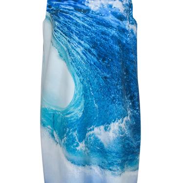 Theia - Blue Ocean Wave Print Mini Shift Dress Sz 12