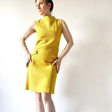1960s dress vintage 60s yellow princess line sheath dress by Jonathan Logan 