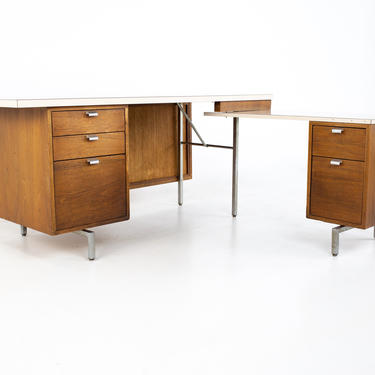 George Nelson for Herman Miller Style Robert John Mid Century Walnut Laminate and Cane Ex - mcmecutive Desk 
