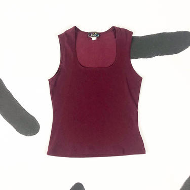 90s Burgundy Scoop Neck Tank Top / Oxblood / Deep Red / Eye Candy / Solid / Cranberry / y2k / Goth / Cyber / Rave / 00s / The Craft / M 