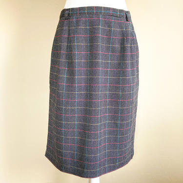 80's Colorful Grid Plaid Pencil Skirt | Large 