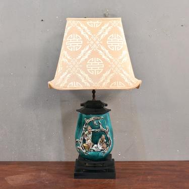 Chinese Tableau Teal Table Lamp