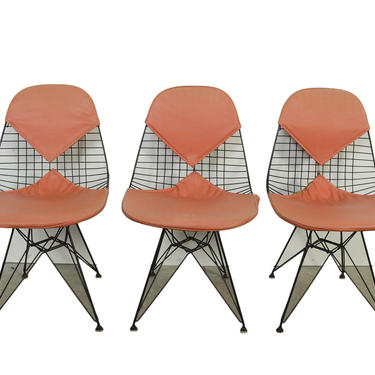 Eames DKR Chairs Eiffel tower base Herman Miller 1960 Set of Three Vintage Orange Bikini Seat Covers Mid Century Modern 