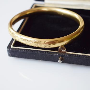 Vintage Gold-Filled Bangle Bracelet | 1930s Victorian Revival 12 Karat Goldfill Bracelet | Central Floral Motif 