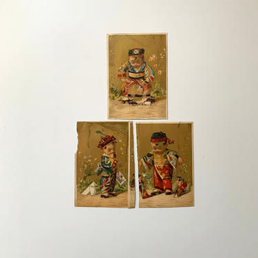 Little Boys In Asian Costumes- Lot of 3 Antique Cards 