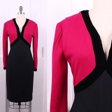 Vintage 1980's Oscar de la Renta Wool Dress • Vintage 80s Designer Dress • Size M 