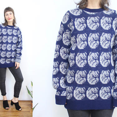 Vintage 80's BULLDOG Georgetown Sweater / 1985's GW Sweater / Dogs / Women's Size Medium Large 