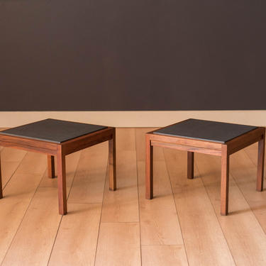 Pair of Mid Century Slate and Walnut End Tables by Jack Cartwright for Founders 