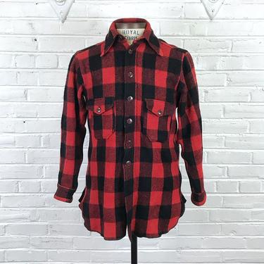 Size 15 Vintage 1940s Woolrich Model 53 Red &amp; Black Plaid Check Wool Workwear Shirt Jacket 