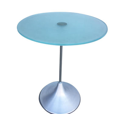 Modern Round Glass Side Table w/ Spun Aluminum Cone Base, Available-6 