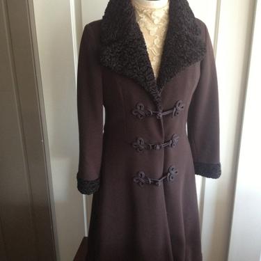 1960s Brown Knit Wool Coat Brocade Dr Zhivago Style True Vintage 