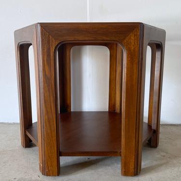 Mid-Century Six Sided Glass Top End Table 