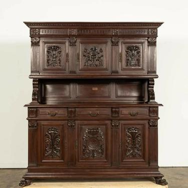 Buffet, Henri II-Style Continental Heavily Carved Walnut Large  Cabinet, 1800's!