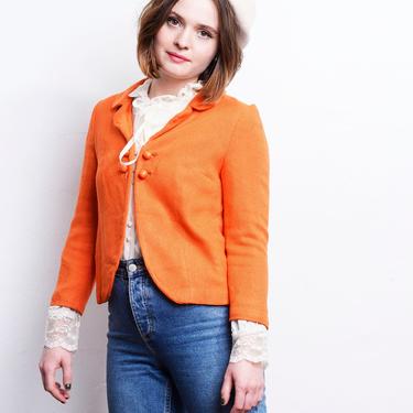 1960s Vintage Orange Cropped Jacket one of a kind Size Small with button detail 