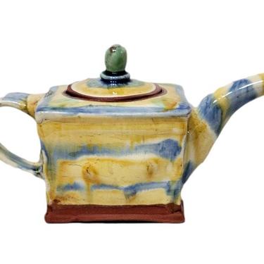 Folk Art Pottery Tea Pot - Vintage Glazed Ceramics 