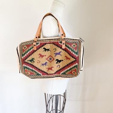 Vintage 1990s Horse Tapestry Weekender Bag 