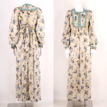 70s English peasant dress sz 6 / vintage 1970s floral sheer bishop sleeve prairie gown UK8 US 6 