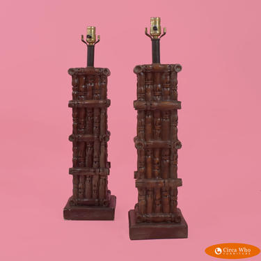 Pair of Bamboo Tower Table Lamps