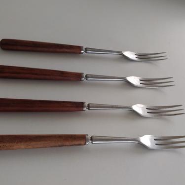 Vintage Modern Teak Handle Long Fork - Set of 4 