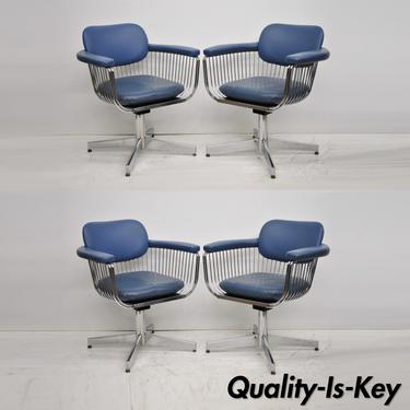 Mid Century Modern Warren Platner Style Chrome & Blue Vinyl Chairs