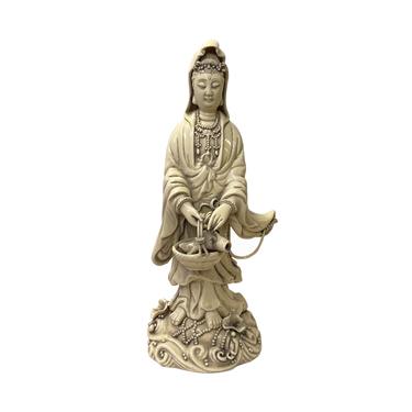 Small Vintage Finish Off White Ivory Color Porcelain Kwan Yin Statue ws1466E 