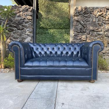 Blue Leather Vintage Chesterfield Sofa