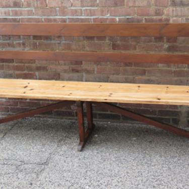 Antique English Pine Long Bench with Arms