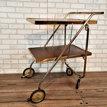 Rid-Jid Serve n Style Fold and Roll Table Bar Cart Knock Down KD Cart Folding Wood and Brass 
