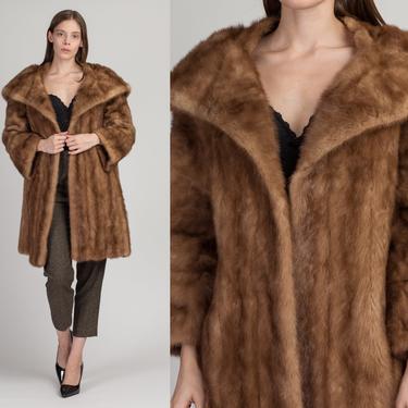 Vintage 50s 60s Mink Fur Coat - Large | Shawl Collar Oversize Long Winter Wing Jacket 
