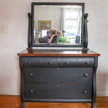 Antique Dresser w/ Mirror, Empire Dresser, Vintage Dresser, Black Dresser, Tiger Oak Dresser, Free NYC Delivery 
