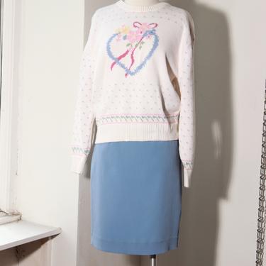 90s Floral Heart Pullover Sweater / Medium Large 