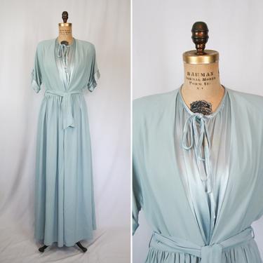 Vintage 40s robe | Vintage dusty blue rayon dressing gown | 1940s Saybury wrap front house coat by BeeandMason